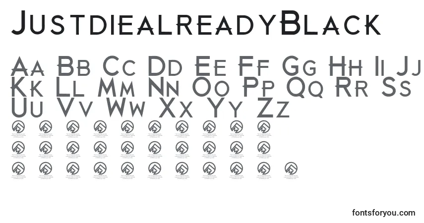 Czcionka JustdiealreadyBlack – alfabet, cyfry, specjalne znaki