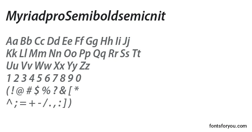 Czcionka MyriadproSemiboldsemicnit – alfabet, cyfry, specjalne znaki