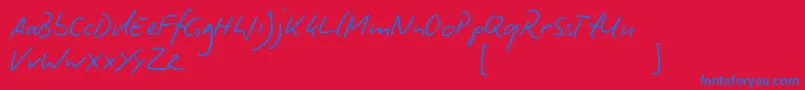 BiroScript-Schriftart – Blaue Schriften auf rotem Hintergrund