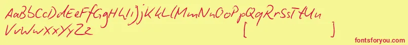 BiroScript Font – Red Fonts on Yellow Background