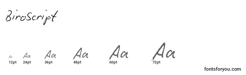 Размеры шрифта BiroScript