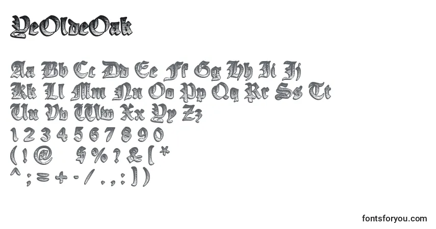 A fonte YeOldeOak – alfabeto, números, caracteres especiais