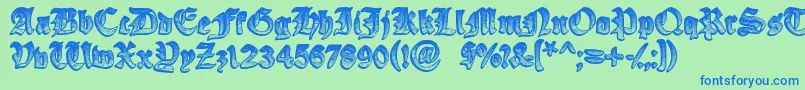 YeOldeOak-Schriftart – Blaue Schriften auf grünem Hintergrund