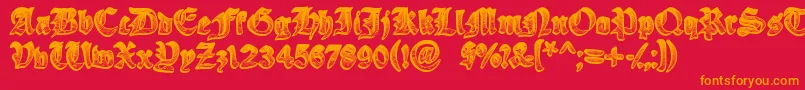 YeOldeOak-Schriftart – Orangefarbene Schriften auf rotem Hintergrund