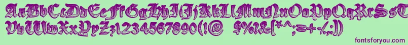 Czcionka YeOldeOak – fioletowe czcionki na zielonym tle