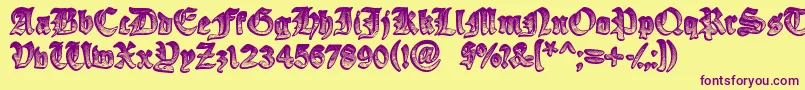 フォントYeOldeOak – 紫色のフォント、黄色の背景