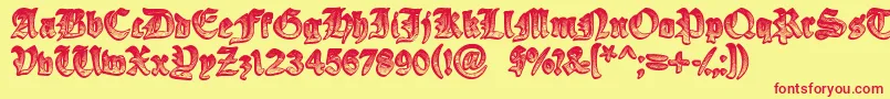 YeOldeOak-Schriftart – Rote Schriften auf gelbem Hintergrund
