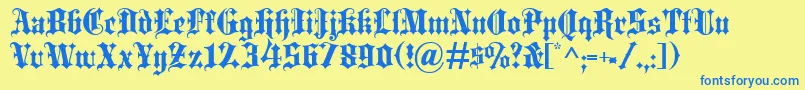 Blackletter-Schriftart – Blaue Schriften auf gelbem Hintergrund