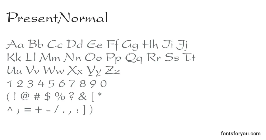 A fonte PresentNormal – alfabeto, números, caracteres especiais