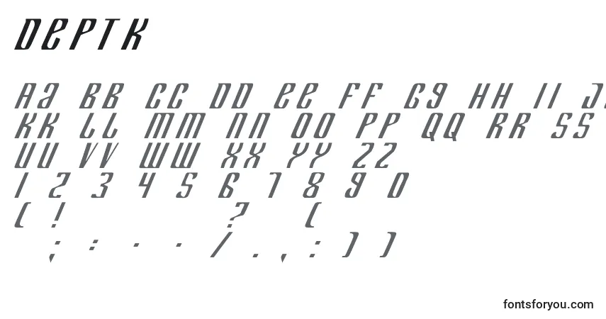 Schriftart Deptk – Alphabet, Zahlen, spezielle Symbole