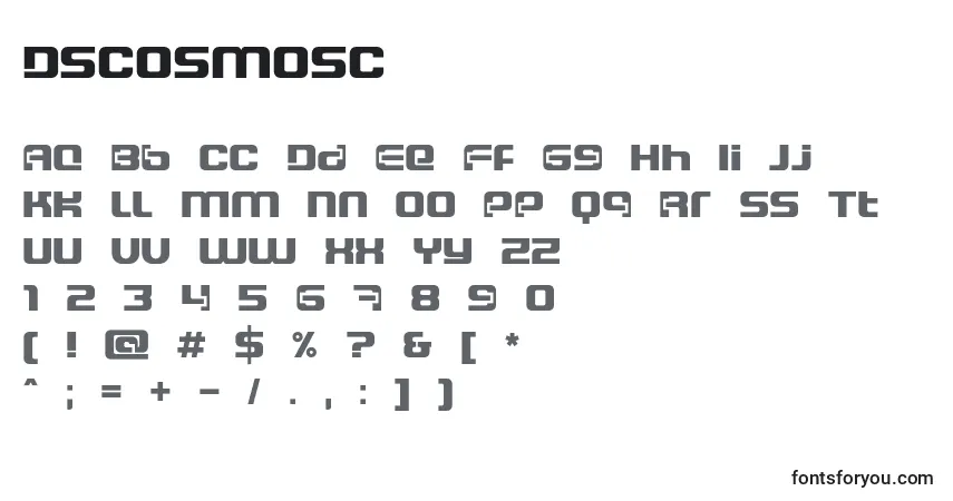 A fonte Dscosmosc – alfabeto, números, caracteres especiais