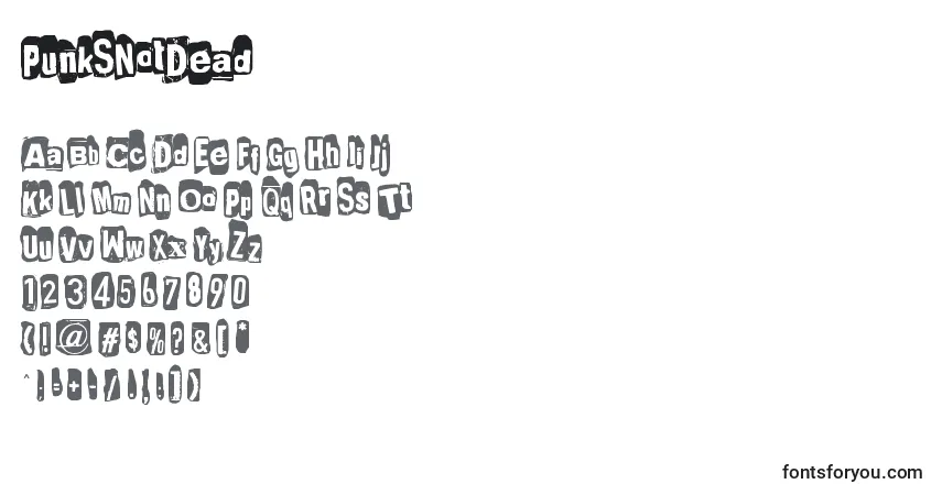 Czcionka PunkSNotDead – alfabet, cyfry, specjalne znaki