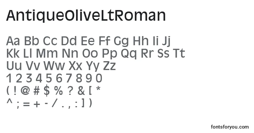 Czcionka AntiqueOliveLtRoman – alfabet, cyfry, specjalne znaki