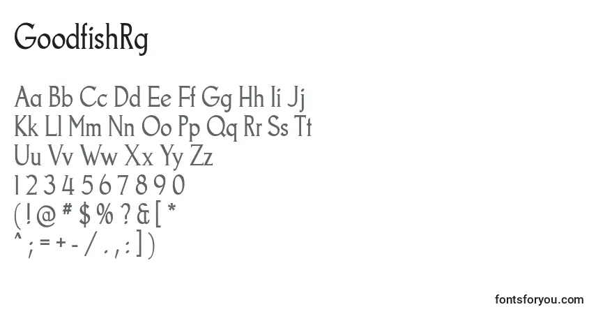 Czcionka GoodfishRg – alfabet, cyfry, specjalne znaki