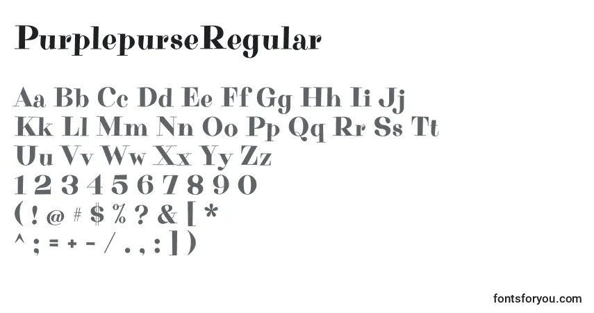 Czcionka PurplepurseRegular – alfabet, cyfry, specjalne znaki