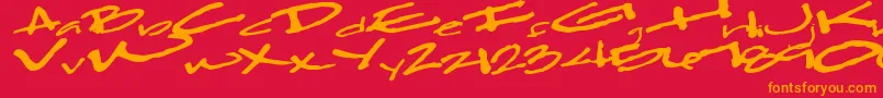 フォントClearfall54Bold – 赤い背景にオレンジの文字