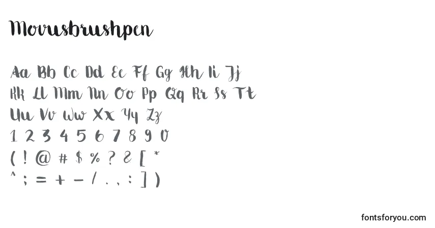 Czcionka Movusbrushpen – alfabet, cyfry, specjalne znaki