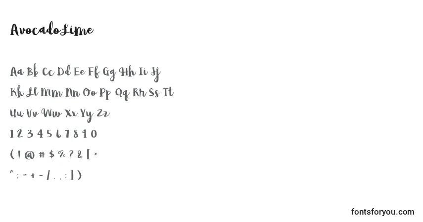 Шрифт AvocadoLime (33831) – алфавит, цифры, специальные символы
