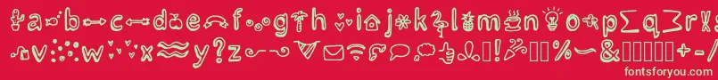 Fonte LettertypemiescrazyiconsRegular – fontes verdes em um fundo vermelho