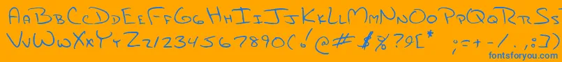 Jami-Schriftart – Blaue Schriften auf orangefarbenem Hintergrund