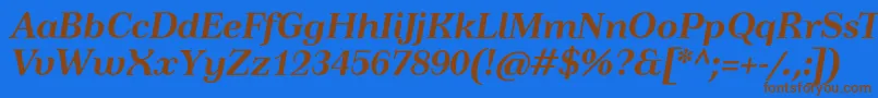 フォントTusardecotextBolditalic – 茶色の文字が青い背景にあります。