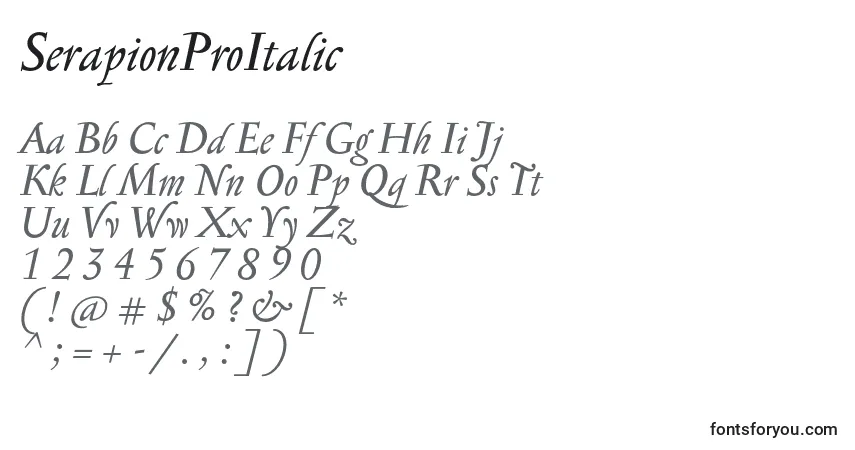 Fuente SerapionProItalic - alfabeto, números, caracteres especiales