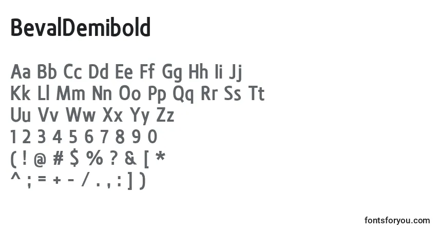 Czcionka BevalDemibold – alfabet, cyfry, specjalne znaki