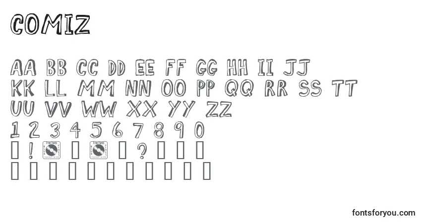 A fonte Comiz – alfabeto, números, caracteres especiais
