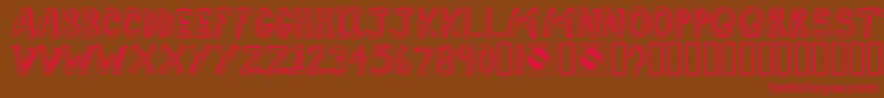 フォントComiz – 赤い文字が茶色の背景にあります。