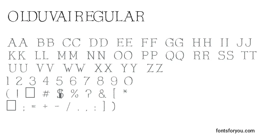 Czcionka OlduvaiRegular – alfabet, cyfry, specjalne znaki