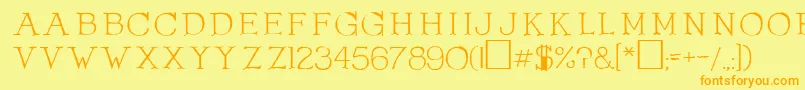 フォントOlduvaiRegular – オレンジの文字が黄色の背景にあります。