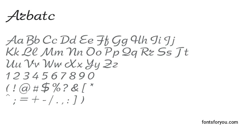 Czcionka Arbatc – alfabet, cyfry, specjalne znaki