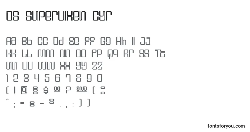 Czcionka Ds Supervixen Cyr – alfabet, cyfry, specjalne znaki