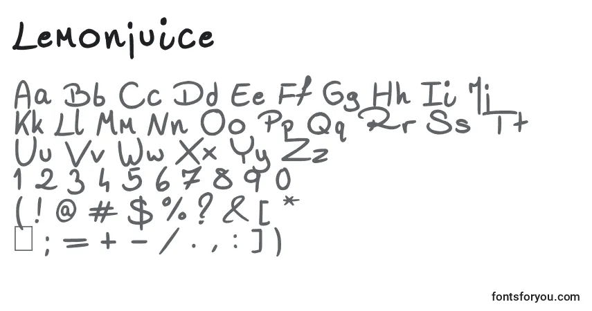 A fonte Lemonjuice – alfabeto, números, caracteres especiais