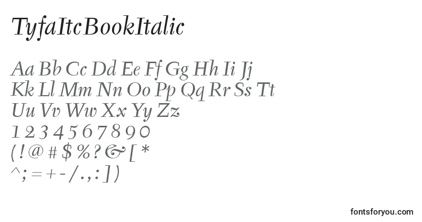 TyfaItcBookItalic-fontti – aakkoset, numerot, erikoismerkit