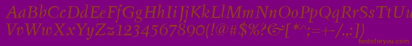 Fonte TyfaItcBookItalic – fontes marrons em um fundo roxo