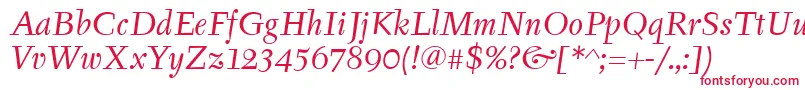 フォントTyfaItcBookItalic – 白い背景に赤い文字