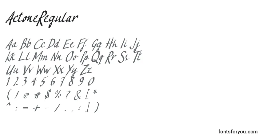 Czcionka ActoneRegular – alfabet, cyfry, specjalne znaki