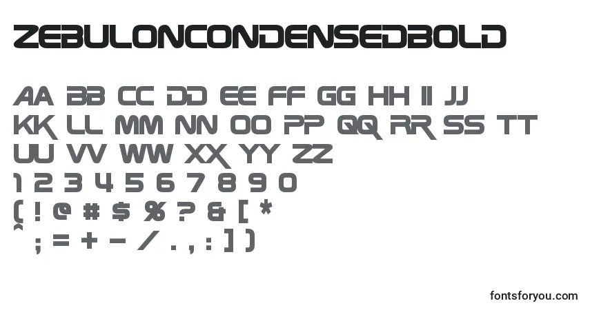 Шрифт ZebulonCondensedBold – алфавит, цифры, специальные символы