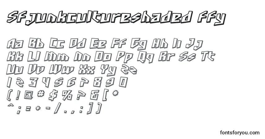 Czcionka Sfjunkcultureshaded ffy – alfabet, cyfry, specjalne znaki
