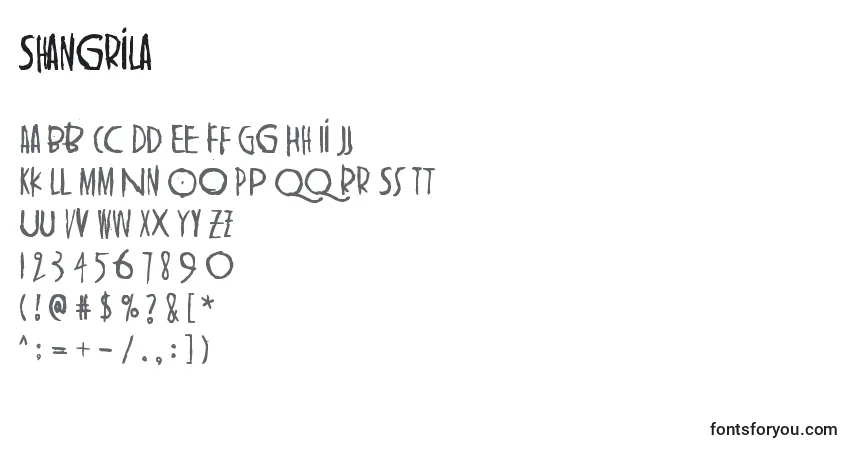ShangriLa-fontti – aakkoset, numerot, erikoismerkit