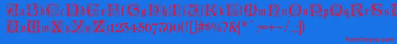 LombardinaInitialOne-fontti – punaiset fontit sinisellä taustalla