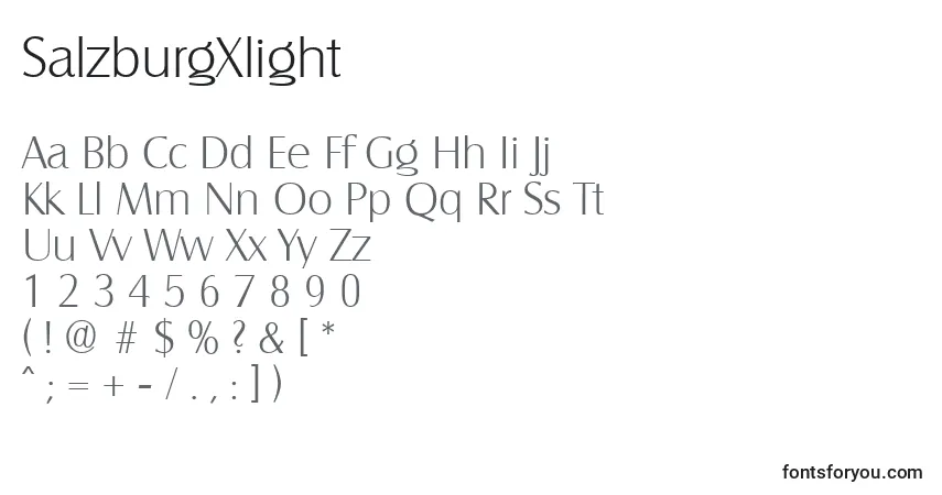 Schriftart SalzburgXlight – Alphabet, Zahlen, spezielle Symbole