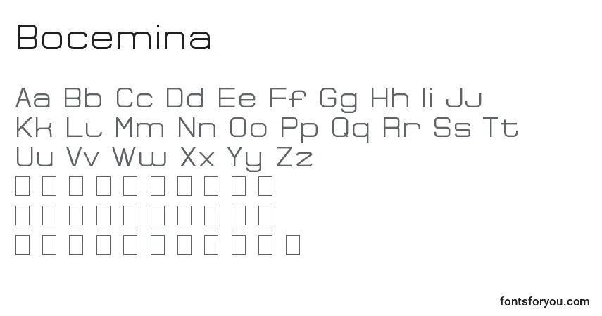 Czcionka Bocemina – alfabet, cyfry, specjalne znaki