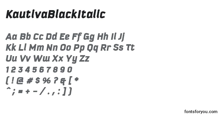 Czcionka KautivaBlackItalic – alfabet, cyfry, specjalne znaki