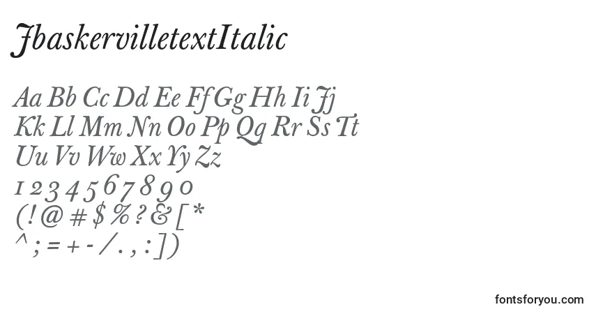 A fonte JbaskervilletextItalic – alfabeto, números, caracteres especiais