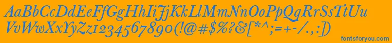 JbaskervilletextItalic-Schriftart – Blaue Schriften auf orangefarbenem Hintergrund