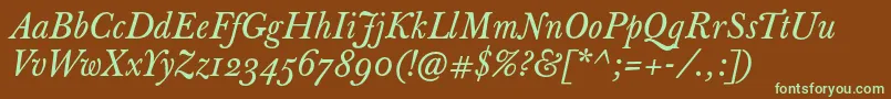 JbaskervilletextItalic-fontti – vihreät fontit ruskealla taustalla