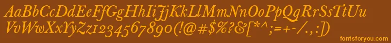 JbaskervilletextItalic-Schriftart – Orangefarbene Schriften auf braunem Hintergrund