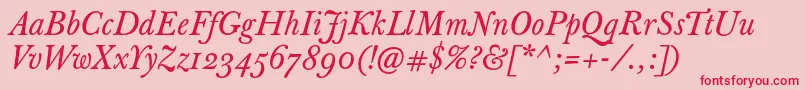 フォントJbaskervilletextItalic – ピンクの背景に赤い文字